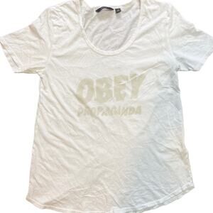 Obey "Propaganda" Scoop Neck White T-Shirt XSmall